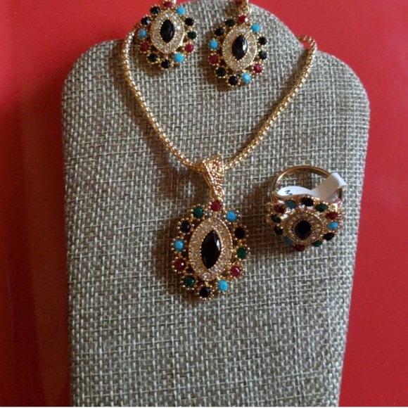 Multicolor Rhinestone Necklace ,Earrings,Ring set - Picture 1 of 6